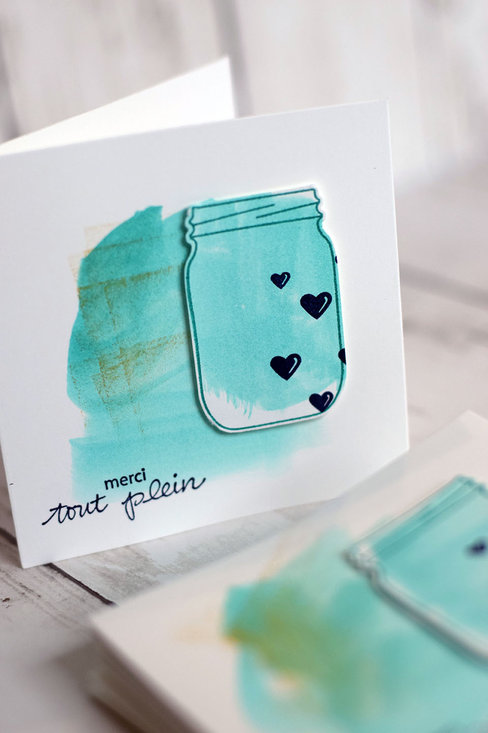 Carte amitié en pot décorée en aquarelle avec encres Stampin'Up!