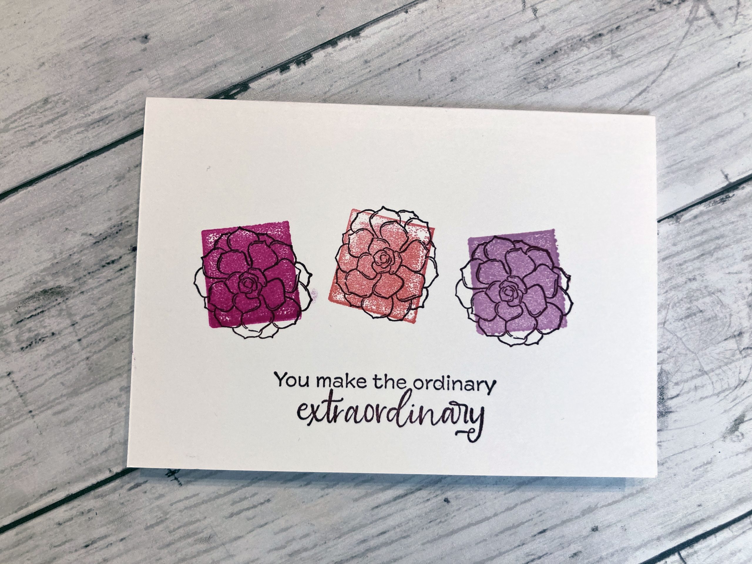 Carte succulente réalisée avec la technique du bloc transparent encré Stampin'Up!