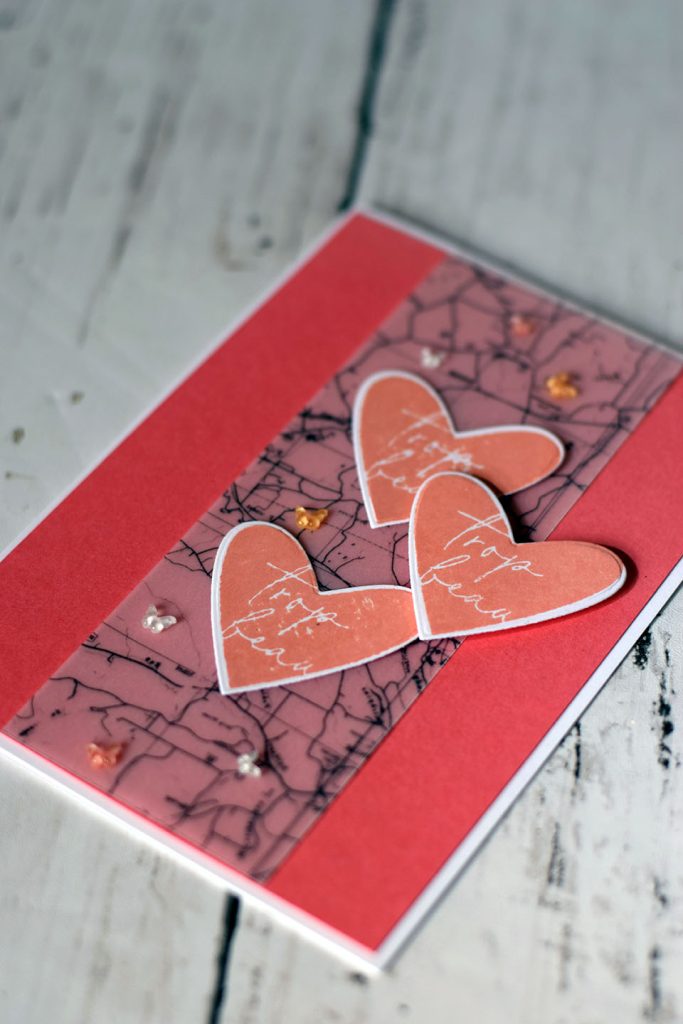 Carte vélin avec 3 coeurs