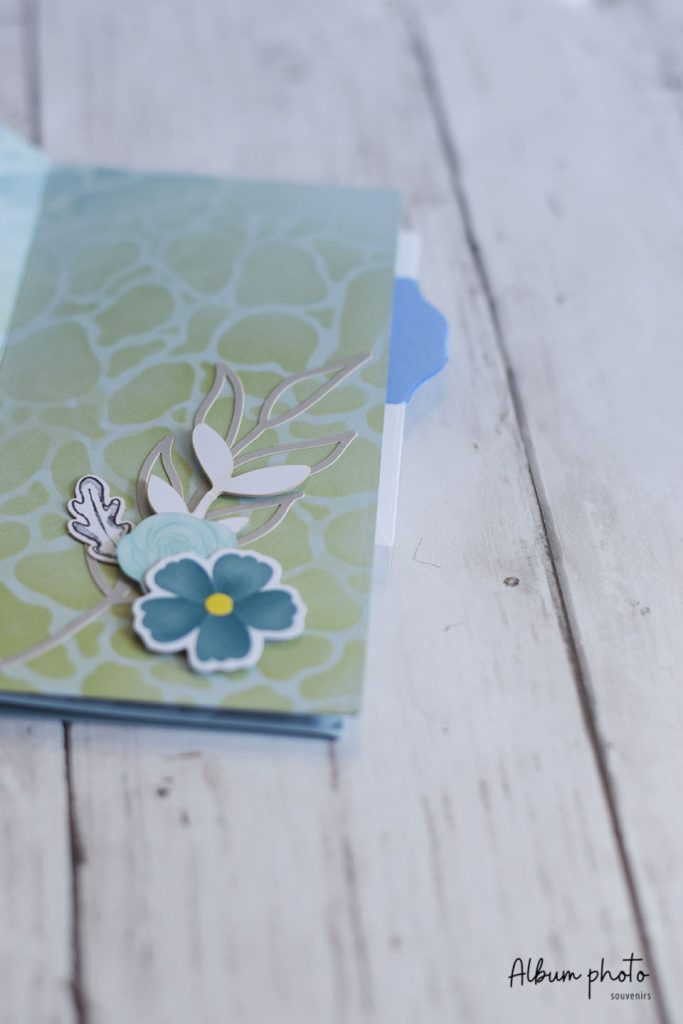 Détail album one sheet wonder pochoir 30,5 cm feuillage vert cohérence visuelle multi-pages