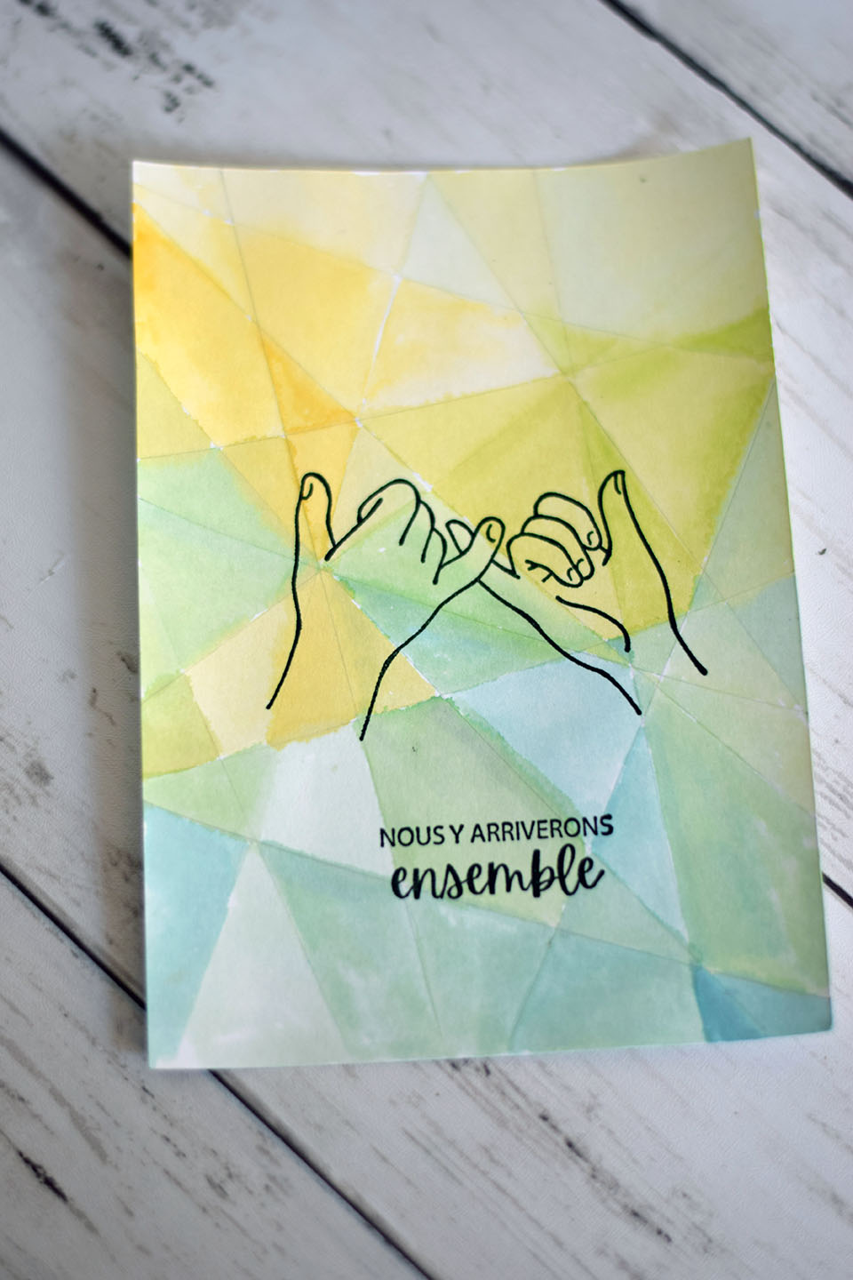 Carte aquarelle aux formes géométriques colorées, encres Stampin'Up!