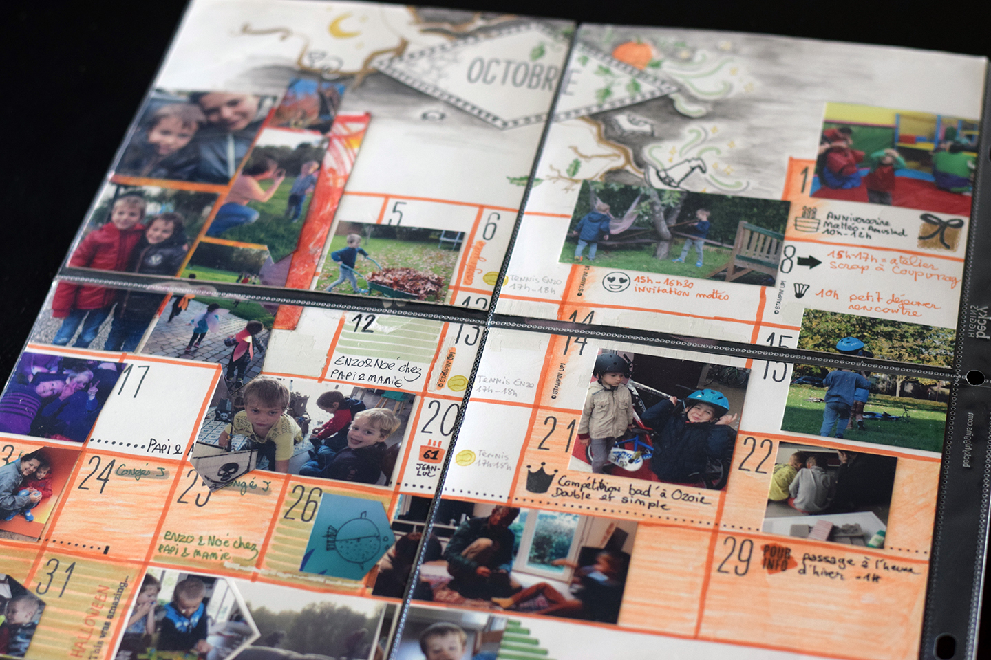 Page de scrapbooking project life avec fond en papier récup
