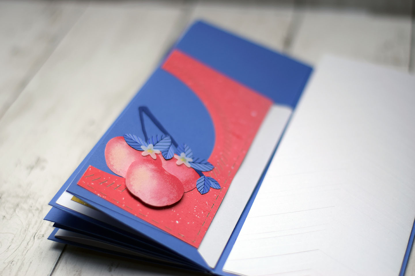 Album enveloppe anniversaire ouvert montrant pochettes photos souvenirs fête