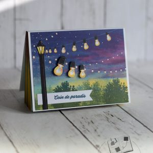 Album photo enveloppe vacances et veillées fait main, couverture avec guirlandes lumineuses et ciel étoilé