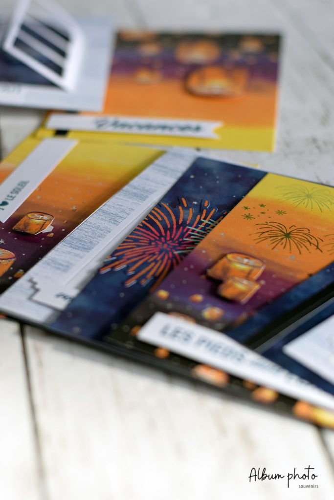 Vue des enveloppes intégrées de l'album vacances veillées feux d'artifice