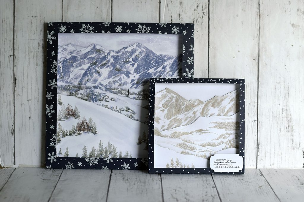 Cadre de Noël lumineux en papier posé debout, effet de profondeur en couches de papier et lumière chaude