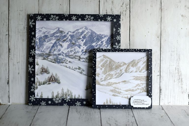 Cadre de Noël lumineux en papier posé debout, effet de profondeur en couches de papier et lumière chaude