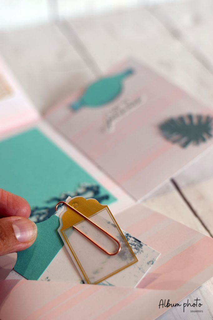 Tag et trombone cuivré mini album scrapbooking fait main - embellissements inclus