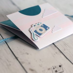 Mini album photo fait main one sheet - couverture cyanotype bleu canard et ruban irisé