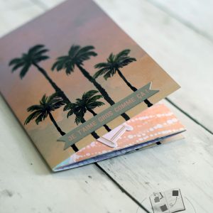 Mini album photo fait main one sheet - couverture palmiers coucher de soleil lilas et rosé