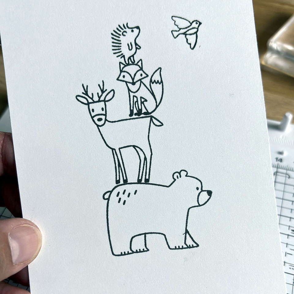 Scène d'animaux empilés créée étape par étape avec le positionneur d'images Stampin'Up!