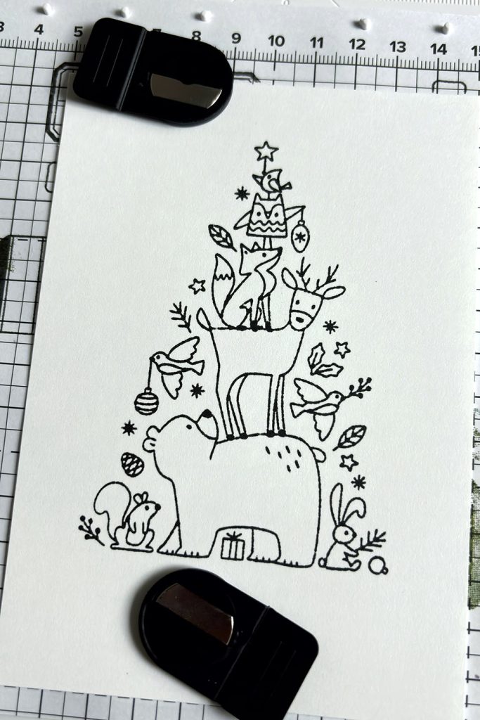 Scène de sapin et animaux en double encrage avec le positionneur d'images Stampin'Up!