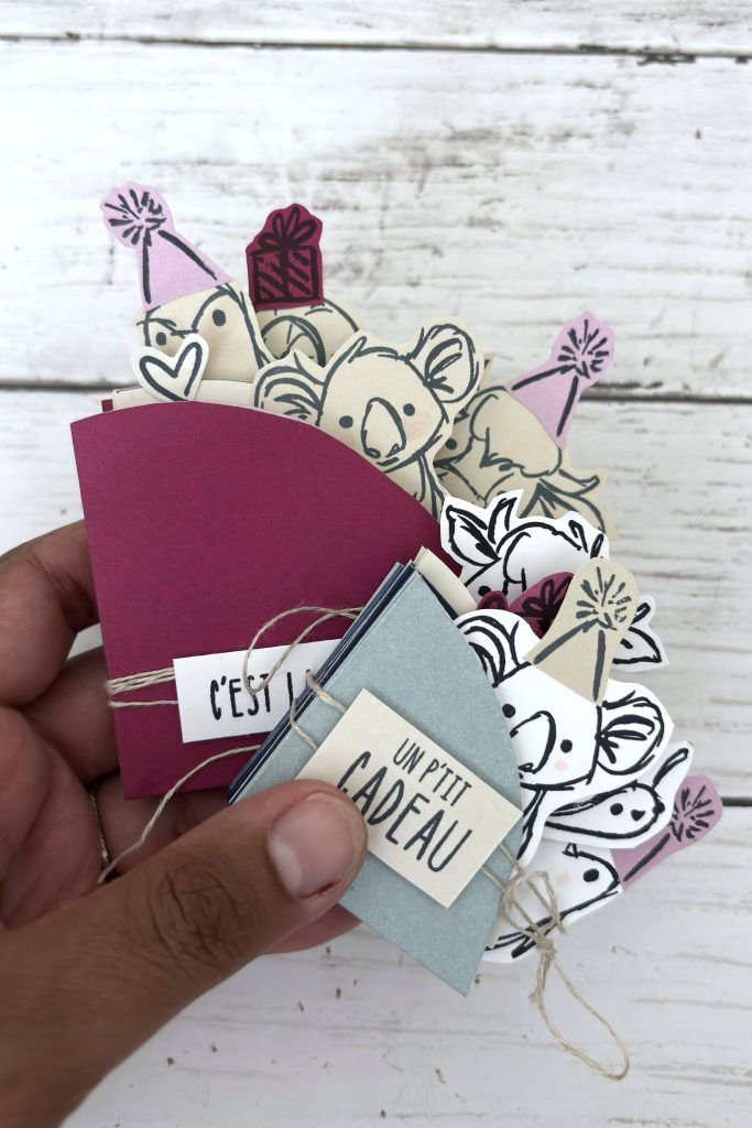 Mini-album rose koalas avec étiquette petit cadeau